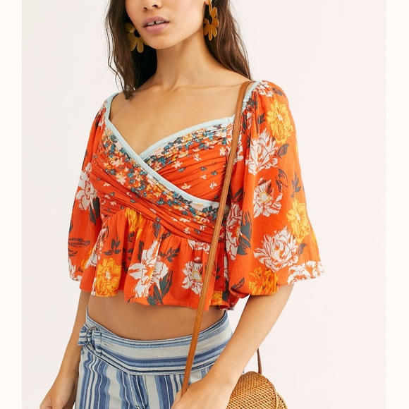 Free People Mirabella Floral Print Top Large Crop - Picture 1 of 6